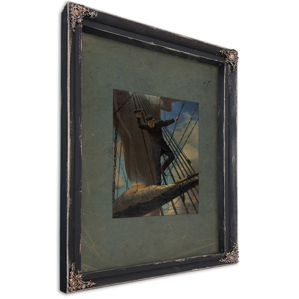 Lashed to the Shroudsfarragut Passing the Forts at Mobile in His Flagship Hartford 1864 187 — Ebony Framed Canvas Print | Bel