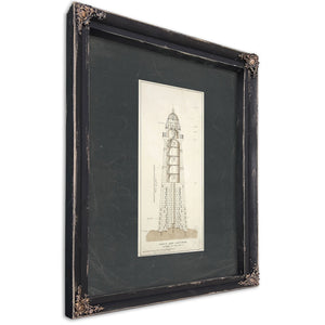 The Keepers Spiral Minots Ledge Lighthouse Blueprint — Ebony Framed Canvas Print | Bella Frye