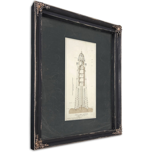 The Keepers Spiral Minots Ledge Lighthouse Blueprint — Ebony Framed Canvas Print | Bella Frye