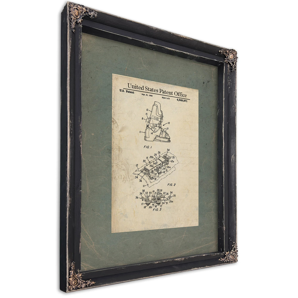 US Patent No. 4349971 Ski Boot Design September 21 1982 — Ebony Framed Canvas Print | Bella Frye