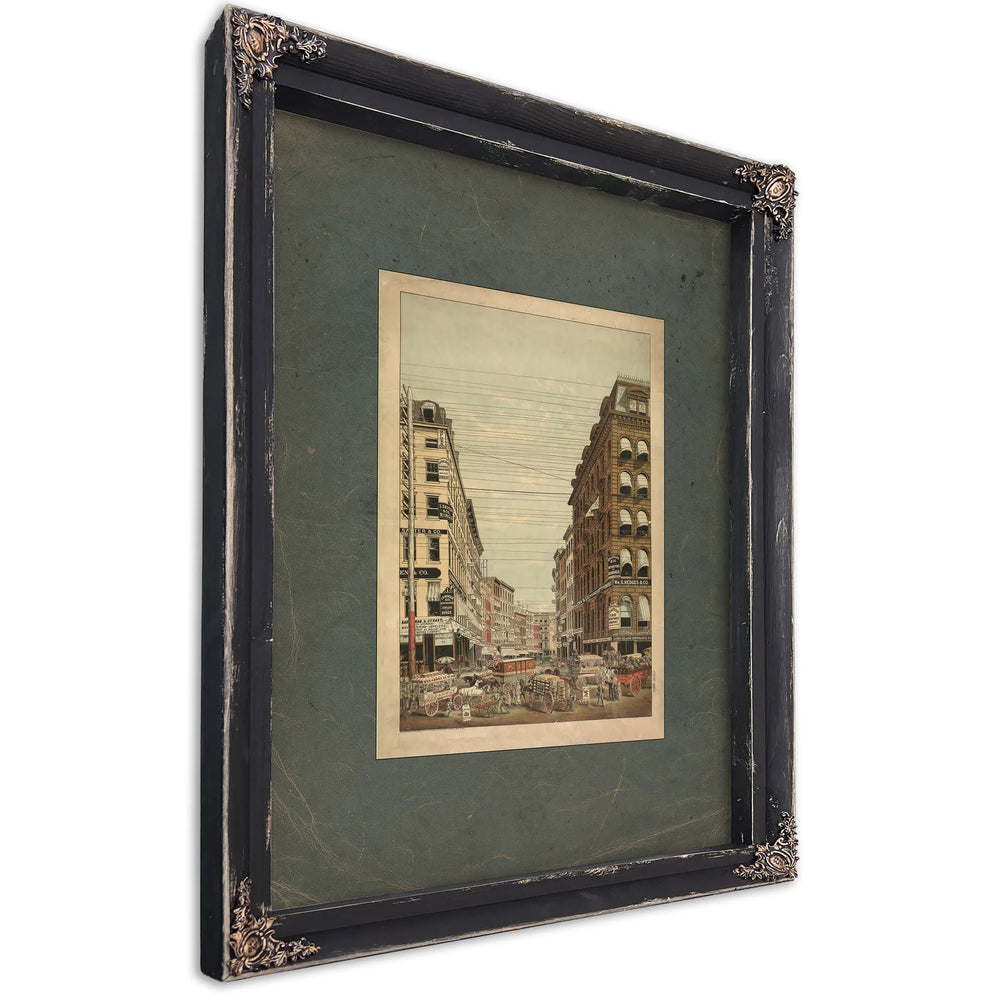 View of Broadway and Maiden Lane New York City 19th Century — Ebony Framed Canvas Print | Bella Frye