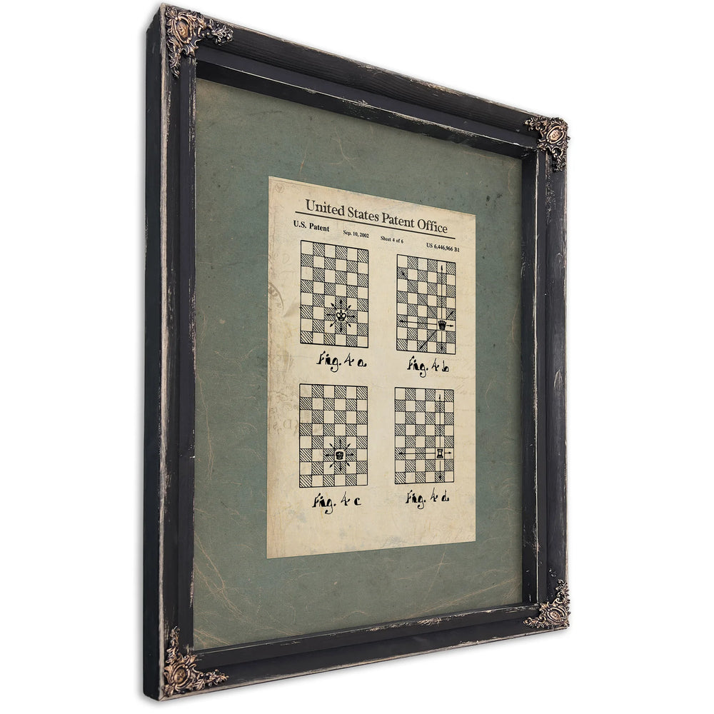 US Patent No. 6446966 B1 Chess Piece Movement Diagram Sheet 4 of 6 September 1 22 — Ebony Framed Canvas Print | Bella Frye