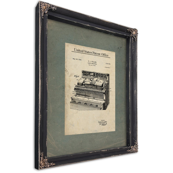 The Merchants Mechanical Mind Fuller Cash Register Patent — Ebony Framed Canvas Print | Bella Frye