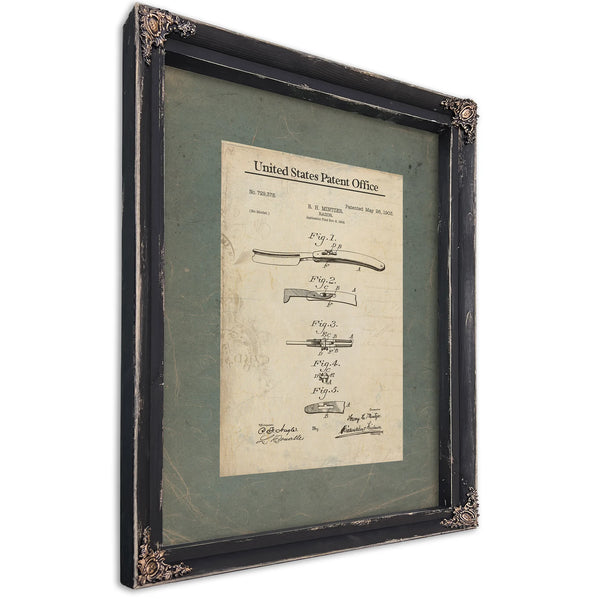 The Barbers Blade Patent Mintzer Straight Razor Blueprint — Ebony Framed Canvas Print | Bella Frye
