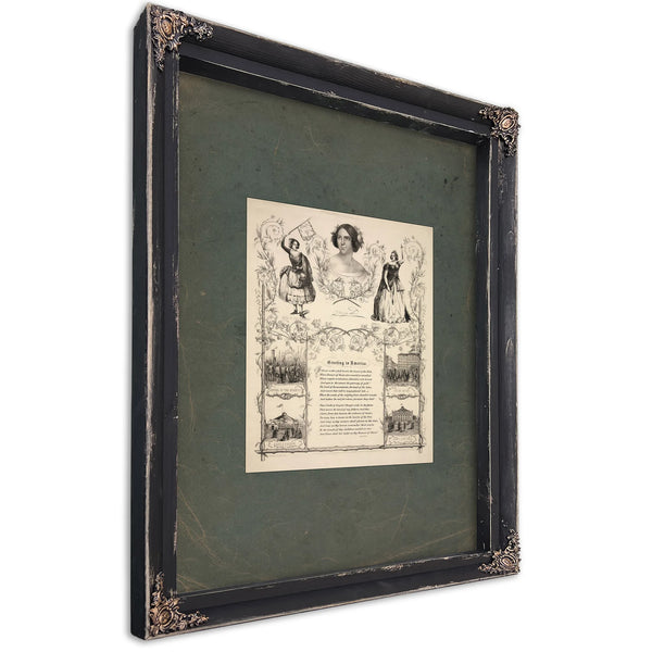 Greeting to America 19th Century — Ebony Framed Canvas Print | Bella Frye