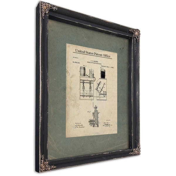 The Bauer Bottling Apparatus — Patent Archive Print — Ebony Framed Canvas Print | Bella Frye