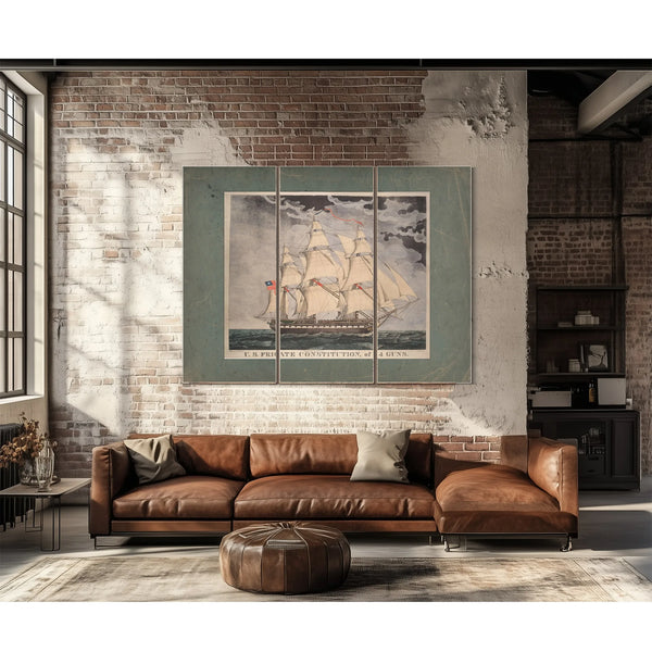 US. Frigate Constitution of 44 Guns  Hand colored lithograph by William Lynn — Framed Wall Art Room View | Bella Frye