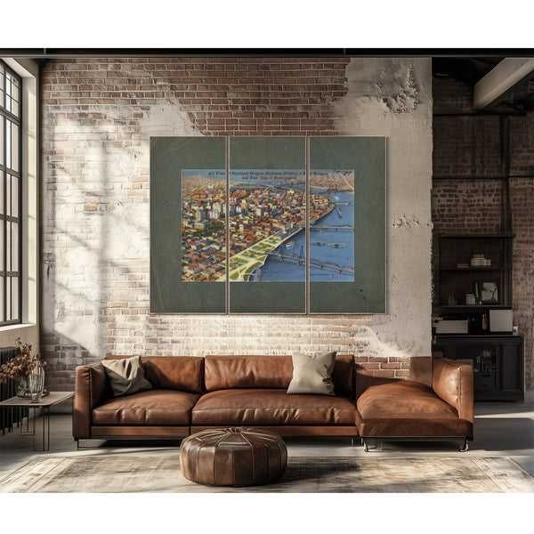Air View Of Portland Oregon Business District 5 Main Bridges And East Side — vintage wall art by Bella Frye