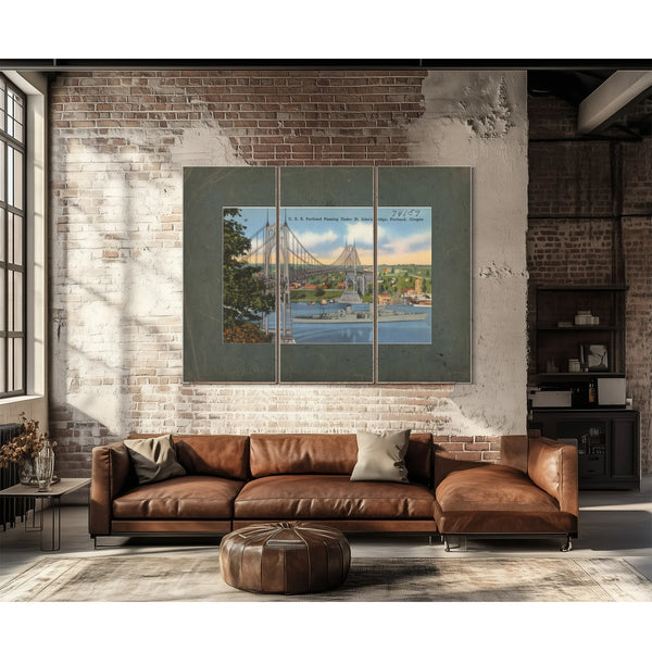 U S S Portland Passing Under St John's Bridge Portland Oregon — vintage wall art by Bella Frye
