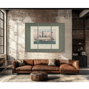 New York Ferry Boat Currier Ives lithograph depicting a side wheel steam fer — Framed Wall Art Room View | Bella Frye