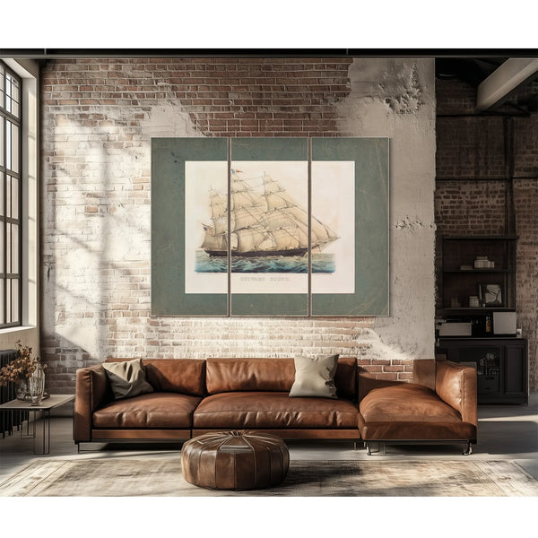 Outward Bound Currier Ives lithograph of a clipper ship under full sail — Framed Wall Art Room View | Bella Frye