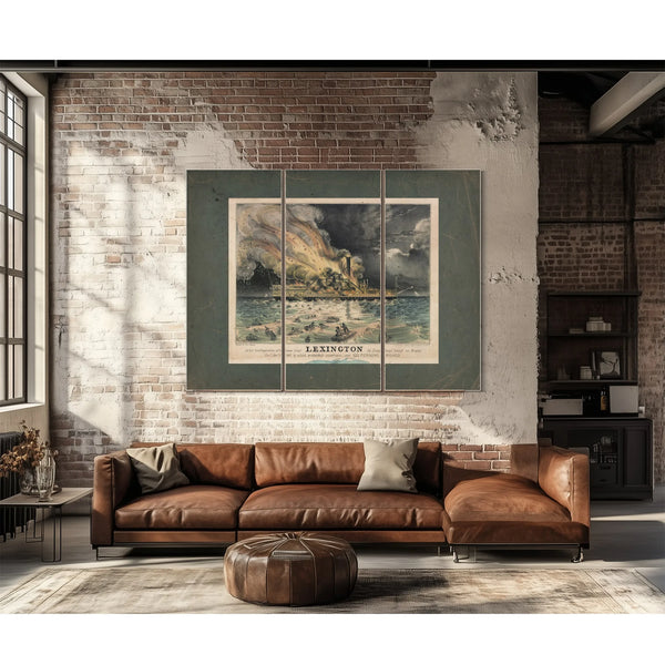 Awful Conflagration of the Steam Boat Lexington in Long Island Sound on Mond — Framed Wall Art Room View | Bella Frye