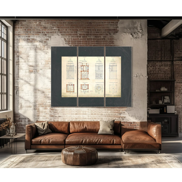 The Keepers Blueprint Fort Carroll Light Station Technical Drawings — Framed Wall Art Room View | Bella Frye