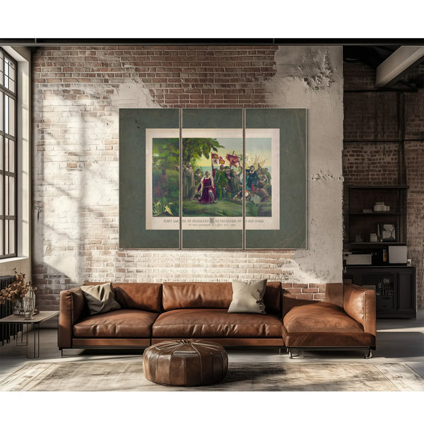 First Landing of Columbus on the Shores of the New World_ at San Salvador Wi — Framed Wall Art Room View | Bella Frye