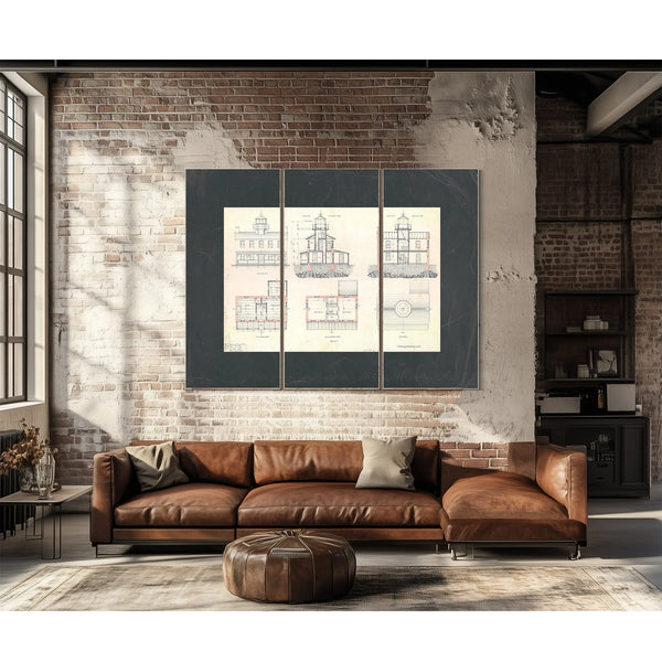 The Keepers Blueprint Fishing Battery Light Station Engineering Drawings — Framed Wall Art Room View | Bella Frye