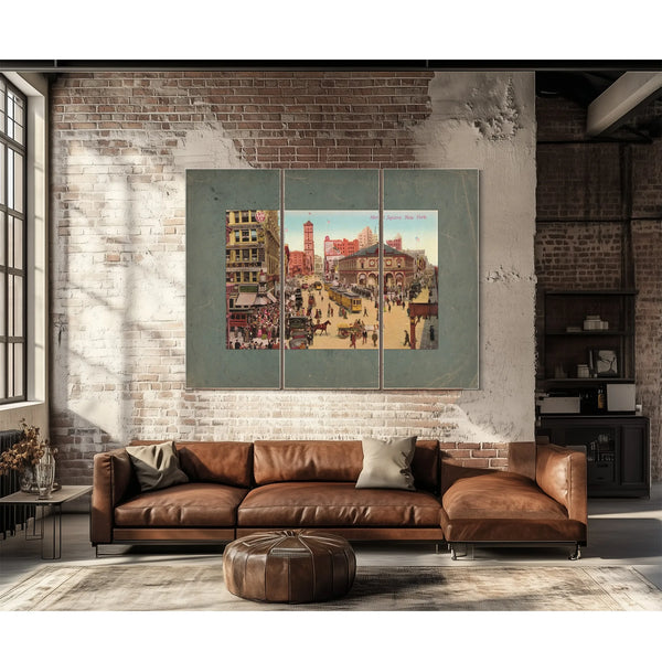 The Crossroads of Commerce Herald Squares Gilded Chaos — Framed Wall Art Room View | Bella Frye