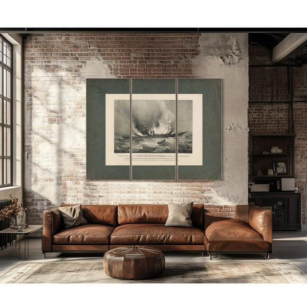 Burning of the Inman Line Steamship City of Montreal on Her Voyage From New — Framed Wall Art Room View | Bella Frye