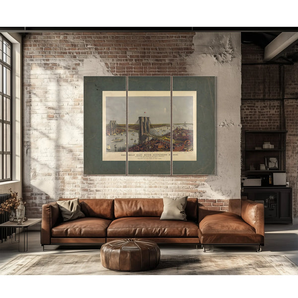 Grand Birds Eye View of the Great East River Suspension Bridge Connecting Th — Framed Wall Art Room View | Bella Frye