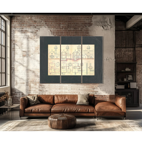 The Keepers Blueprint Leading Point Light Station Plans — Framed Wall Art Room View | Bella Frye