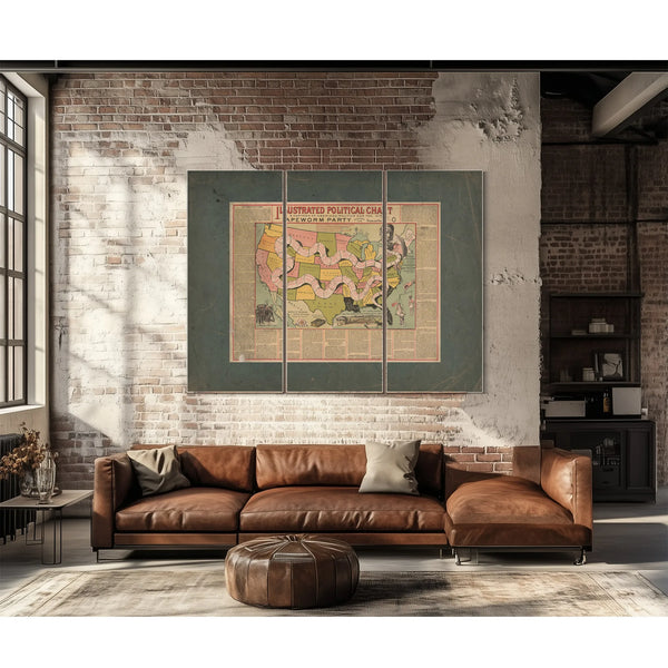Illustrated Political Chart a Cartoon of American Politics and the Tapeworm — Framed Wall Art Room View | Bella Frye
