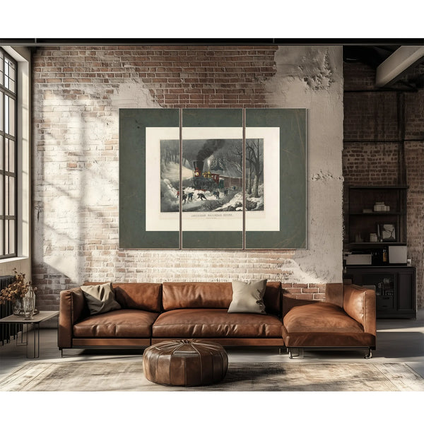 American Railroad Scene_ Snowbound 1871 — Framed Wall Art Room View | Bella Frye