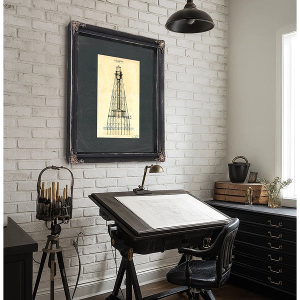 The Alligator Reef Sentinel Screw Pile Lighthouse Blueprint — Framed Wall Art Room View | Bella Frye
