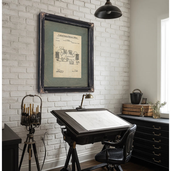 The Wehrle Apparatus Patent Blueprint for the Alchemists Vintage — Framed Wall Art Room View | Bella Frye