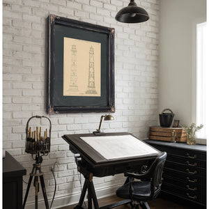 The Keepers Ascent Cape Henry Lighthouse Blueprint — Framed Wall Art Room View | Bella Frye