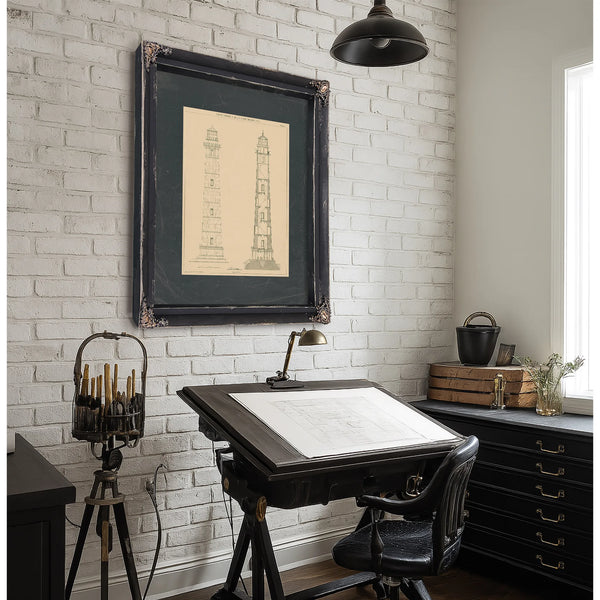 The Keepers Ascent Cape Henry Lighthouse Blueprint — Framed Wall Art Room View | Bella Frye