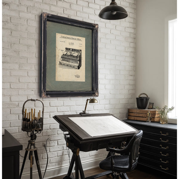 The Merchants Mechanical Mind Fuller Cash Register Patent — Framed Wall Art Room View | Bella Frye