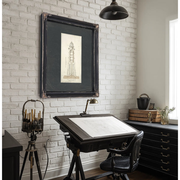 The Keepers Spiral Minots Ledge Lighthouse Blueprint — Framed Wall Art Room View | Bella Frye