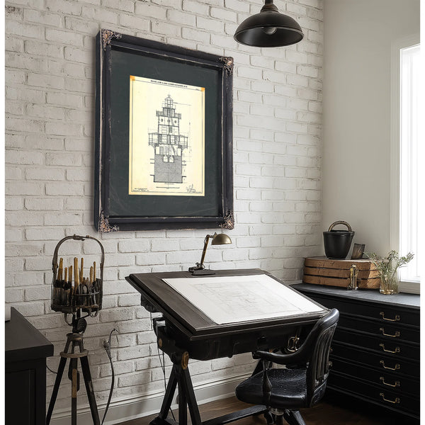 The Keepers Vigil Rockland Lake Lighthouse Blueprint — Framed Wall Art Room View | Bella Frye