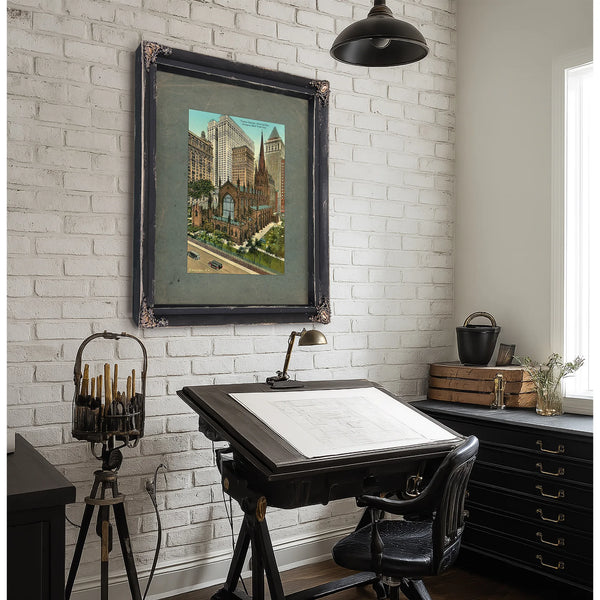 Gothic Spire Among Giants Trinity Church in the Shadow of Progress — Framed Wall Art Room View | Bella Frye
