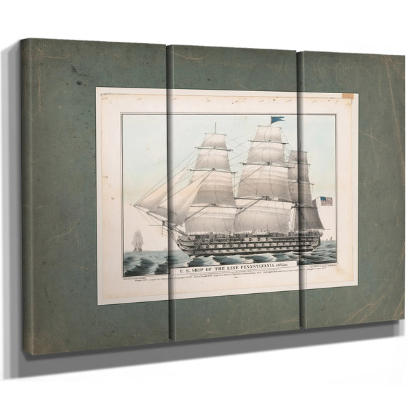 US. Ship of the Line Pennsylvania 140 Guns  Currier Lithograph — Framed Wall Art Room View | Bella Frye