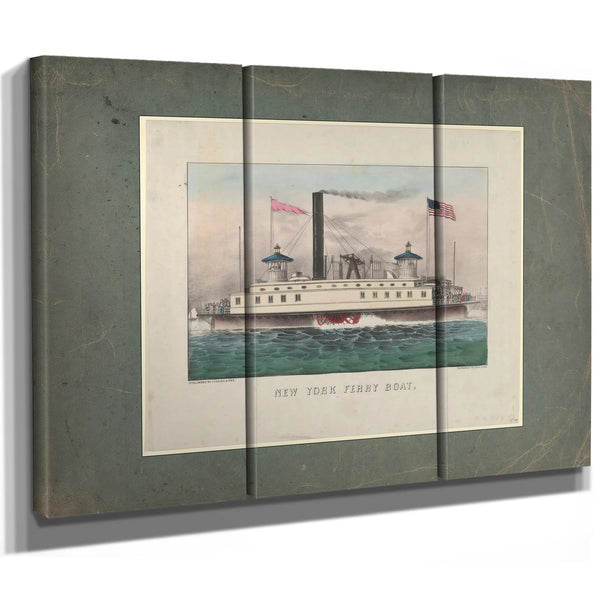 New York Ferry Boat Currier Ives lithograph depicting a side wheel steam fer — Framed Wall Art Room View | Bella Frye