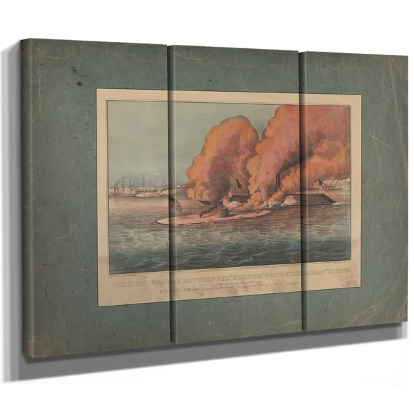 Terrific Combat Between the Monitor 2 Guns Merrimac 11 Guns in Hampton Roads M — Framed Wall Art Room View | Bella Frye
