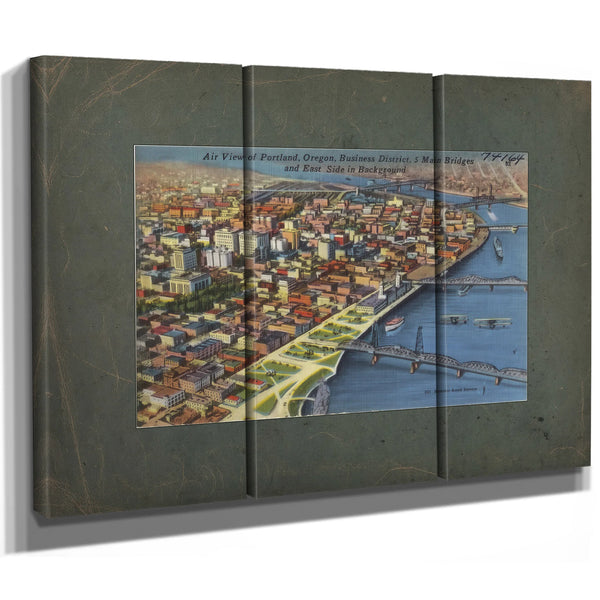 Air View Of Portland Oregon Business District 5 Main Bridges And East Side — vintage wall art by Bella Frye