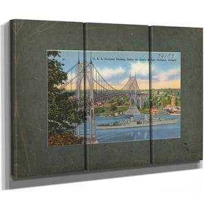 U S S Portland Passing Under St John's Bridge Portland Oregon — vintage wall art by Bella Frye