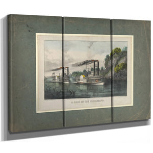 A Race on the Mississippi Currier Ives lithograph depicting steamboat race f — Framed Wall Art Room View | Bella Frye