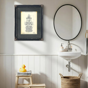 The Keepers Vigil Rockland Lake Lighthouse Blueprint — Framed Wall Art Room View | Bella Frye