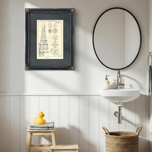 The Iron Sentinels of Trinity Shoal — Lighthouse Engineering Blueprint — Framed Wall Art Room View | Bella Frye