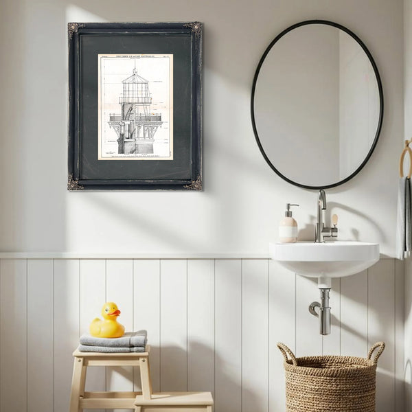 The Hatteras Lantern Room Blueprint — Guardian of the Graveyard of the Atlantic — Framed Wall Art Room View | Bella Frye