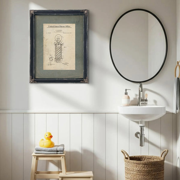 The Bloodletters Beacon Barber Pole Patent Blueprint — Framed Wall Art Room View | Bella Frye