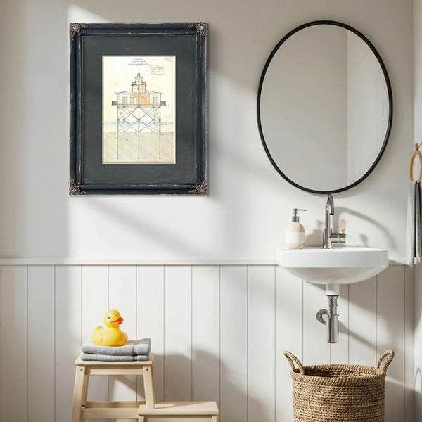 Seven Foot Knoll Lighthouse Blueprint the Sentinels Anatomy — Framed Wall Art Room View | Bella Frye