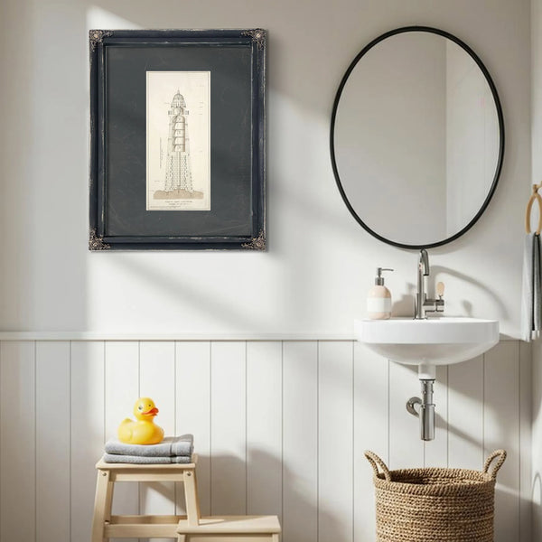 The Keepers Spiral Minots Ledge Lighthouse Blueprint — Framed Wall Art Room View | Bella Frye