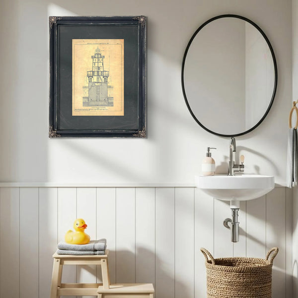 The Keepers Vigil Hooper Island Lighthouse Blueprint — Framed Wall Art Room View | Bella Frye