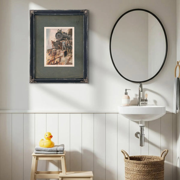 Train Halted by Fire With Crowd Watching 19th Century — Framed Wall Art Room View | Bella Frye
