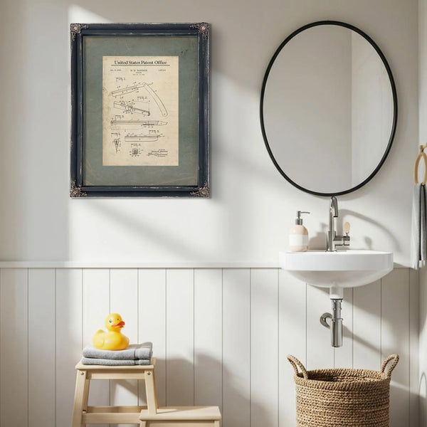 The Barbers Edge Patent Blueprint of the Gentlemans Blade — Framed Wall Art Room View | Bella Frye