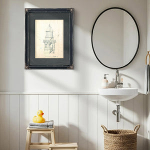 The Keepers Vigil — Lighthouse Lantern Room Architectural Blueprint — Framed Wall Art Room View | Bella Frye