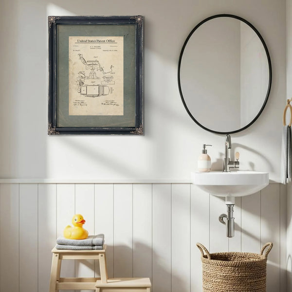 The Barbers Throne Patent Blueprint of Victorian Grooming — Framed Wall Art Room View | Bella Frye